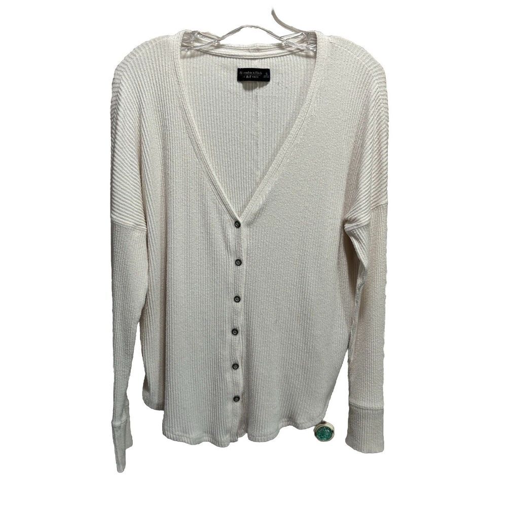Abercrombie & Fitch Soft AF Cozy Ivory Sweater V Neck Long Sleeve Size S Ribbed